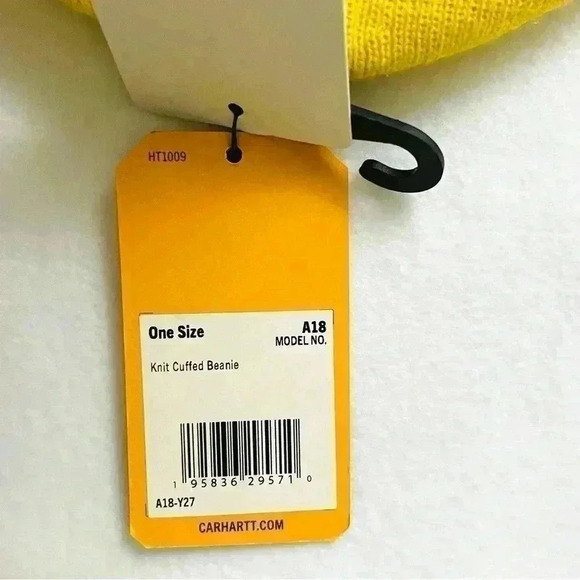 NET Carhartt Yellow Knit Cuffed Stretch Winter Hat Beanie Hat Made In USA SizeOS - Picture 8 of 10